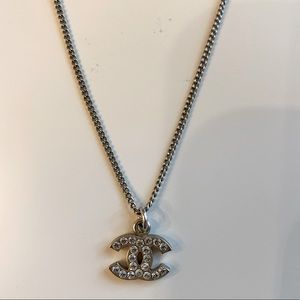 Authentic CHANEL CC Logo Necklace Silver